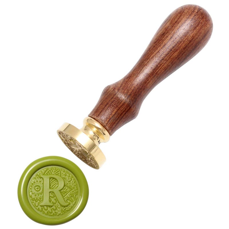 Yoption Letter R Wax Seal Stamp, Yoption Brass Head Botanical Alphabet Initial Sealing Stamp with Wooden Handle - Image 4